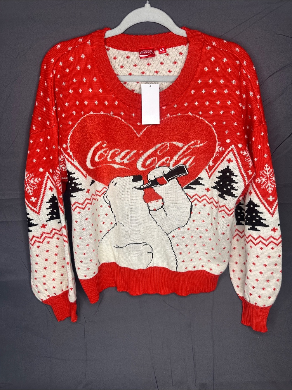 Coca Cola Red & White Polar Bear Heart Knit Sweater